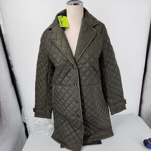 NEW SAM EDELMAN Diamond Quilted Coat Reefer Olive Green Womens Size XSmall